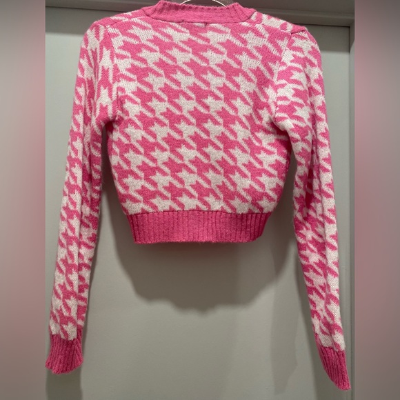 NastyGal Got Knit Right Barbiecore Pink & White Houndstooth Cropped Cardigan - S - Picture 15 of 17